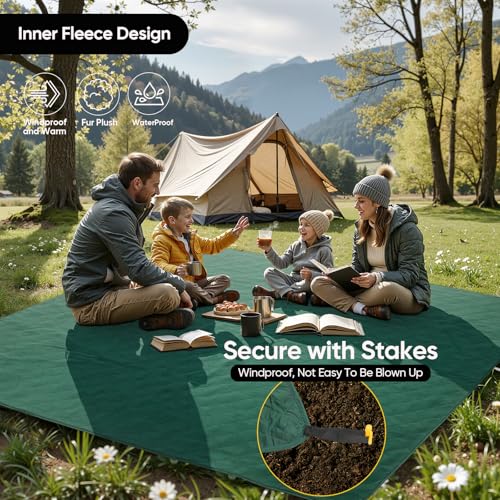 Northroad Waterproof Outdoor Blanket w/Fleece Lining, Large Windproof Camping Blankets for Cold Weather, Light Weight and Warm for Stadium, Hiking, Dog, Picnic, Washable, 55”X 82” (Green, 1PCS) - color: Fleece Green-250 Gsm, size: 82"x 55"