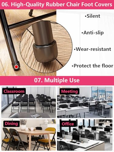 2 Pack Folding Chairs with Leather Padded Cushion and Back, Metal Black Foldable Chair for Indoor Outdoor, Commercial Stackable Guest Chairs for Office Events Wedding Party Kitchen Dining - size: 2 pack