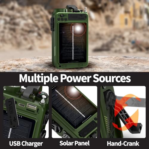 FosPower Emergency Weather Radio (Model D9) 14800mWh Power Bank, NOAA/AM/FM/Shortwave, Bluetooth 5.4, USB/Solar/Hand Crank Charging, Flash Light, SOS Alarm, IPX3 Rating for Indoor/Outdoor Emergencies - color: 10 - Model D9 - Dark Green
