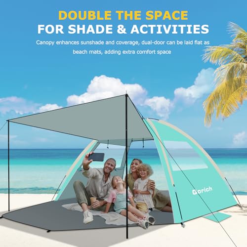 Gorich Beach Tent with Canopy - Easy Setup 3-4/5-6/7-8 Person Portable Sun Shelter, UPF 50+ UV Protection Sun Shade, Lightweight & Compact Beach Cabana for Family Travel - color: Turquoise, size: 3-4 Person