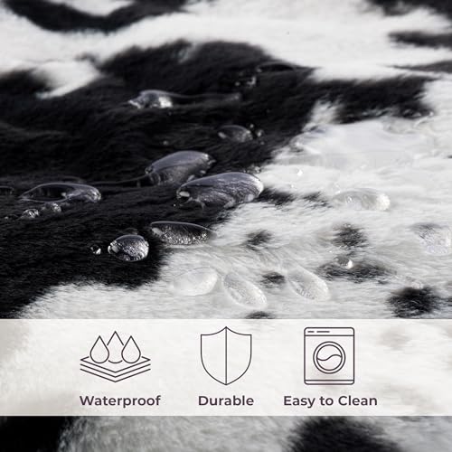 Waterproof Blanket for Bed, Couch, or Car - 60” x 80” Reversible Queen Size Throw Blanket for Reliable Leakproof Furniture Protection - Washable Pet Throws by Lavish Home (Cow Print) - color: Black/White