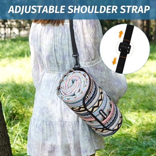 Picnic Blankets Extra Large Outdoor - Beach Blanket Waterproof Sandproof with Shoulder Strap, Machine Washable, Picnic Mat with Stakes for Grass Concert, Park.BohoGeometry - color: Black
