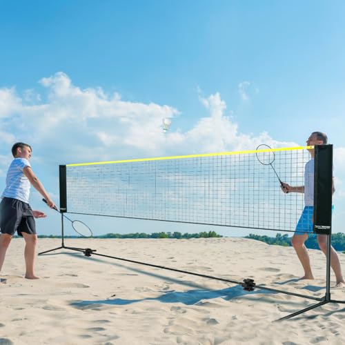 VEVOR Badminton Net, Height Adjustable Volleyball Net, Wide Foldable Pickleball Net, Portable Easy Setup Tennis Net Set with Poles, Stand and Carry Bag, for Kids Backyard Game Indoor Outdoor Use - size: 14ft