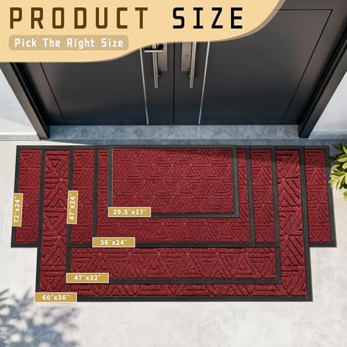 Yimobra Large Door Mat 36x24, All-Weather Waterproof Non-Slip Welcome Matt Outdoor, Heavy Duty Non Slip Doormat for Entryway for Patio and Garage Indoor, Easy Clean, Black Red - color: Black Red, size: 36x24 Inch