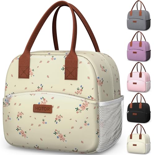 HOTOR Lunch Bag for Women & Men - Wear-Resistant Insulated Lunch Box with Large Capacity, Multi-Functional Cooler Bag for Office, Picnic, Blossom Beige, 10L, 10.60" x 5.90" x 9.50" - color: Blossom Beige, size: 10L