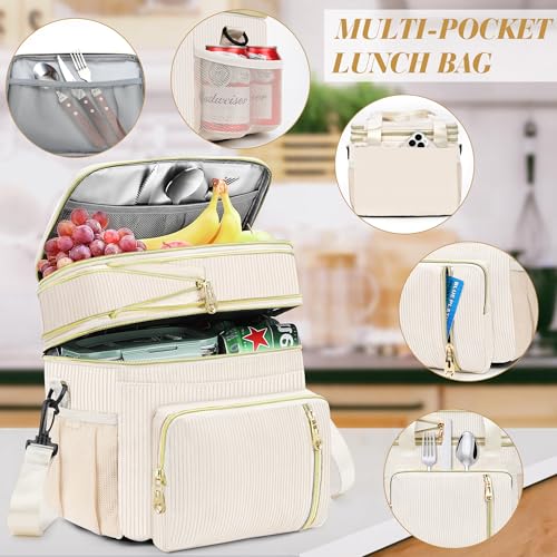 Lunch Box & Lunch Bag for Women, Large Insulated Adult Lunch Box Leakproof Lunchbox Cooler Bag for Work Picnic Beach,16L, Cream - color: Soft Cream