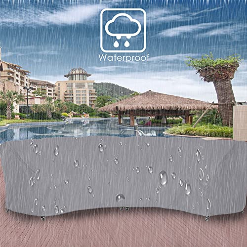 Curved Sofa Cover Outdoor Curved Sectional Sofa Cover Patio Furniture Couch Protector Waterproof Half Moon Sofa Set Cover with Windproof Elastic Cord for Garden Indoor All Weather Protection - size: 120x39x36in(305x99x91cm)