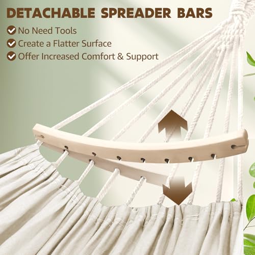Chihee Cotton Hammock Holds Up to 660lbs Fabric Hammock 8.9x4.9ft Soft Portable Tree Hammocks Camping with Detachable Spreader Bar Pillow 2 Strong Webbings 2 Carabiners Indoor Outdoor Backyard Garden - color: Natural White, size: 270x150cm