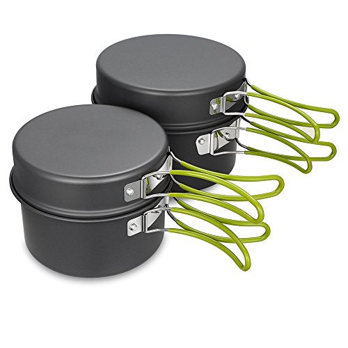Gutsdoor Camping Cookware Set Camping Gear Campfire Utensils Non-Stick Cooking Equipment Lightweight Stackable Pot Pan Bowls with Storage Bag for Outdoor Hiking - style: 11pcs (Green)