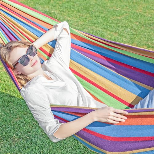 GAFETE Double Hammock with Stand for Outside, Upgraded Spreader Bar, Heavy Duty Space Saving Steel Stand 2 Person, Side Pockets, Easy Assembly, 600lbs Weight Capacity, Indoor & Outdoor (Classic Red) - color: Classic Red