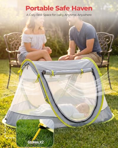 Poray Portable Baby Beach Tent with UPF 50+ Sun Shelter,Mosquito Net and Sunshade, Ideal Pop Up Kids Travel Tent with Carry Bag & 2 Stakes,Outdoor Indoor Play and Sun Protection - style: Large Deluxe Gray & Mat