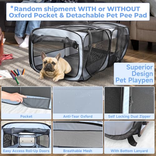 2-in-1 Dog Playpen, 46.5'' Pop Up Cat Puppy Pet Playpens Indoor/Outdoor Cats Enclosed, Cat Dog Tent Crate Cage Kennel, Portable Playpen for Kitten, Small Animals Play Pen(No Divider, Unified Space) - color: Grey, size: S, 46.5"L x 24.1"W x 17"H