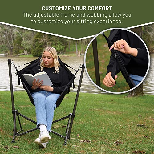 Timber Ridge Portable Hammock Camping Chair, Padded Folding Swing Hammock Chair with Stand, Heavy Duty Hammock Camp Chair with Carry Bag for Outdoor Beach Patio, Supports 300lbs, Black - color: Black