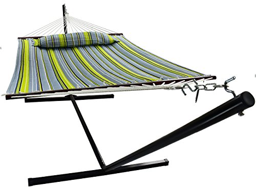 Sorbus 2-Person Stylish Hammock with Stand- 53" Large Cotton Outdoor Hammock- Spreadedbars & Pillow Included- Heavy Duty 450lbs Portable Hammock for Garden Patio Outdoor Camping- Comfortable, Washable