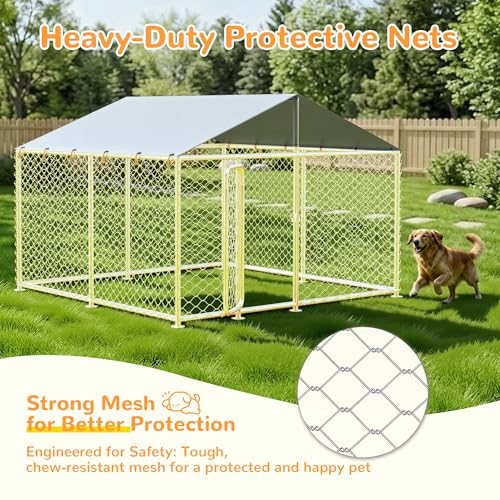 7.8x7.8 FT Extra Large & Heavy Duty Dog Kennel Run - Outdoor Metal Enclosure with Lockable Door and Waterproof Cover for Big Dogs - size: 93x93in