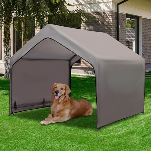 Summertrail Extra Large Dog House Outside, Dog Tent Outdoor, Big Dog Shade Shelter Doghouse Canopy, Water Resistant Dog shelter with Ground Nail, Gray Sun Rain Cover for Pet Cat Livestock 4'x 4'x 3.3 - color: Gray Dog Tent