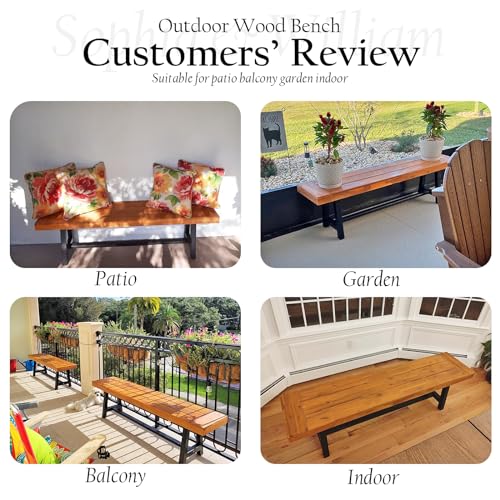 Sophia & William Outdoor Bench Garden Bench Wood 63", Patio Dining Bench Weatherproof, Wooden Park Front Porch Benches for Outside, Backless Acacia Wood Bench Long Narrow Clearance, 2 Pack, Teak