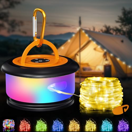 Camping String Lights, Retractable 32.8ft RGB Flash Lamp, Rechargeable LED Fairy Lights Outdoor Waterproof, Portable Hanging Lantern for Outside Tent Patio Awning Garden RV Essentials - color: Black&Orange