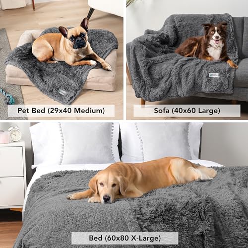 PetAmi Waterproof Dog Blanket for Couch, Bed & Furniture,Reversible Sherpa & Faux Fur Pet Blanket, Leakproof Blanket for Dog Cat, Washable Couch Protector, Soft Calming Pet Throw (40x60, Gray) - color: Grey, size: Large (40x60)
