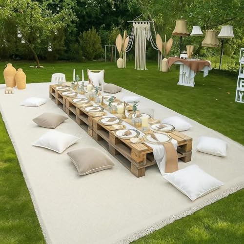 Extra Large Picnic Blankets, White Beach Blanket for Photoshoot, Woven Cotton Yarn Oversized Blanket with Fringe, Machine Washable, for Camping, Beach, Lawn, Wedding, Picnic, and Table Runners - color: White, size: 7'7" x 5'11" (Square)
