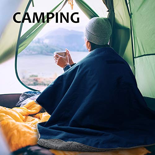Tirrinia Large Waterproof Outdoor Blanket, Soft Warm Windproof Stadium Blanket with Sherpa Fleece and Foldable for Outdoor Sport, Baseball, Football, Beach, Concerts, Car - color: Navy Blue, size: 51”x 59”