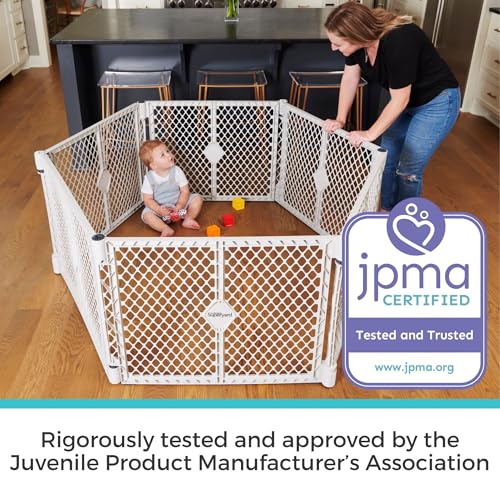 Toddleroo by North States - Superyard Baby Play Yard: Freestanding 6-Panel Baby Playpen - Indoor or Outdoor Use - Made in USA - Encloses Up to 18.5 Square Feet - 26 Inches Tall - Light Gray