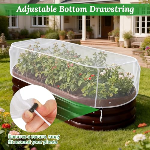 2 Pack Garden Netting for Raised Beds, 4.3x2FT Durable Ultra Fine Mesh Plant Covers with Drawstring to Keep Small Animals Pest Out,Raised Bed Bird Barrier Screen for Protecting Fruits Vegetables Crops