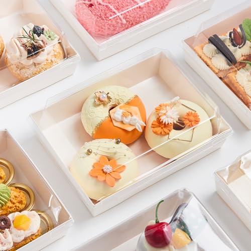Kucoele 7 x 5 Inches Charcuterie Boxes with Clear Lids, 50 Pack Disposable Bakery Boxes Dessert Boxes, To Go Food Containers for Pastries, Chocolate Covered Strawberries, Hot Cocoa Bombs (White) - color: White