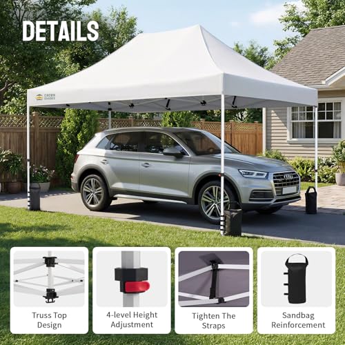 CROWN SHADES 10x15 Pop Up Canopy Tent, Thicken Frame Commercial Heavy Duty Tent, 8 Stakes & 4 Sandbags & 4 Ropes, Outdoor Canopies for Events, Parties,White - color: White, size: 10x15