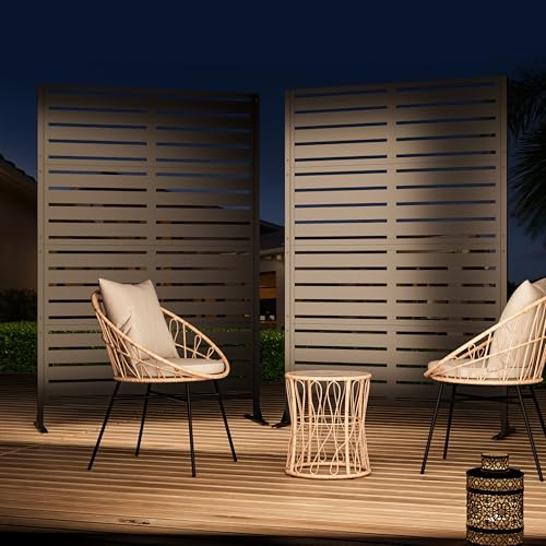 Modern Shade Metal Privacy Screen Outdoor 72" H x 48" W, Stable & Durable Privacy Fence Panels for Instant Privacy & Space Division, Freestanding Decorative Patio Screens for Outdoor, Black (2 Panel) - size: 2 Panel