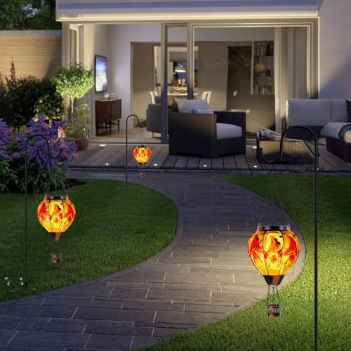 Cardinal Solar Hot Air Balloon Lantern with Flame, Glass Balloon Solar Lantern Outdoor Waterproof, Hanging Hot Air Balloon Solar Light, Cardinal Gifts for Mom Woman Christmas - color: Red