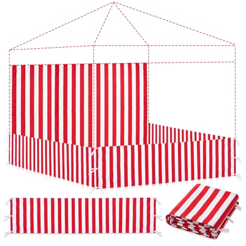 4 Pcs Carnival Canopy Sidewall Tent 10x10 Ft, 3 Half Walls and 1 Back Wall for Pop up Tents, Red & White Stripe, Waterproof & UV Resistant for Camping Party (Tent & Frame Not Included)