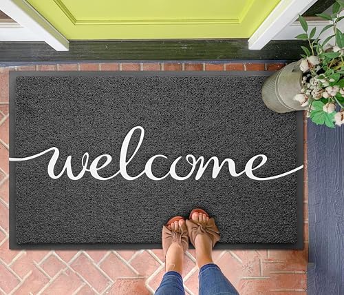 KILOCOCO Door Mat Black Welcome Mat Outdoor Doormat Non-Slip Front Door Mats for Entrance, 31"x47" - color: Welcome, size: 2'8" x 4' (Rectangular)