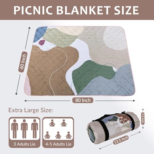 Exclusivo Mezcla Extra Large Waterproof Picnic Blankets 3 Layer, Sandproof and Foldable Outdoor Blanket for Beach Camping, Park and Travel - color: Abstract Brown