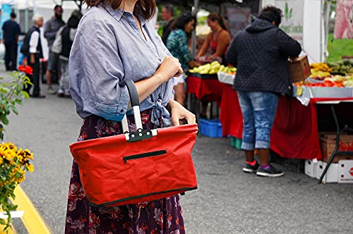 RSVP International Collapsible Market Basket Aluminum Frame, Large Zip Side Pocket, 17x11x18", Red - color: Red, size: 17 x 11 x 18"