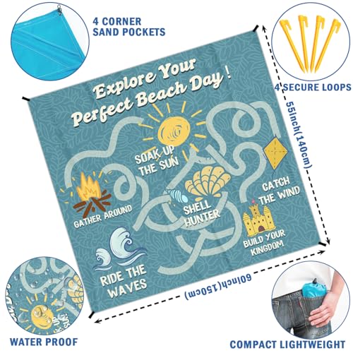 Funny Beach Game Pocket Picnic Blankets, Ocean Coastal Outdoor Beach Camping Blanket Waterproof Sandproof Gifts for Kids Boys, Sea Maze Mini RV Picnic Mat for Camper Campsite Travel 55x60in - color: Maze