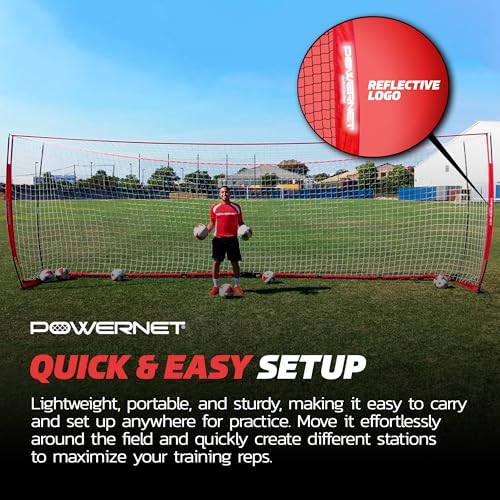 PowerNet Soccer Goal for Backyard, 3Mx2M / 6x4 / 8x4 / 12x6 / 14x7 /18.5x6.5 / 21x7 / 24 x 8 Portable Soccer Net, Sports & Outdoors Training Equipment, Quick Setup 1 Goal & Zipper Storage Bag - style: 18.5 x 6.5 FT
