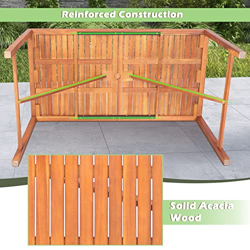 Tangkula 55" Acacia Wood Outdoor Dining Table for 4-6 Person, Rectangular Patio Dining Table with 2" Umbrella Hole and Support Bars, Indoor Outdoor Dining Furniture for Deck, Garden, Poolside & Yard - size: 55"
