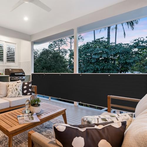 Balcony Privacy Screen Fence Cover 3'x16', HDPE Shade Mesh Fabric with Cable Ties, 90% Visibility Block, UV & Wind Protection for Patio, Deck, Porch, Pool, Backyard, Apartments Railing - color: Black, size: 3×16 FT