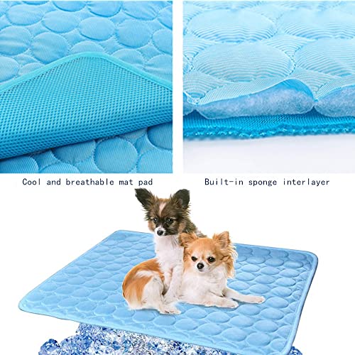 OUKEYI Cooling Mat Pad for Dogs Cats Ice Silk Mat Cooling Blanket Cushion for Kennel/Sofa/Bed/Floor/Car Seats Cooling for Outdoor or Home (Dog Cooling mat- 28 X 22inBlue)
