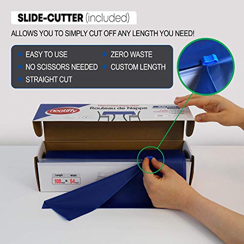 Neatiffy Disposable Plastic Table Cloth Roll | 54 in x 108 Ft Waterproof Tablecloth | Table Cover for Rectangle, Square, Round Oval Tables | Picnic, Party, Banquet, Birthdays, Weddings - Royal Blue - color: Royal Blue