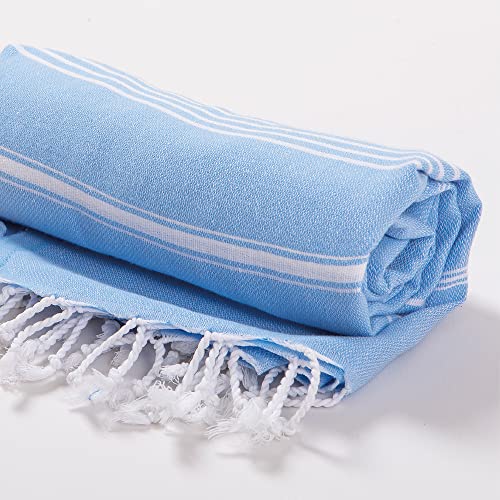 Hencely Turkish Beach Towel 37x68 Oversized, Sand-Free, Quick-Dry, Lightweight - Travel Essential for Pool & Bath - Striped 100% Cotton Bathroom Towels Accessories Gift (Light Blue) - color: Light Blue
