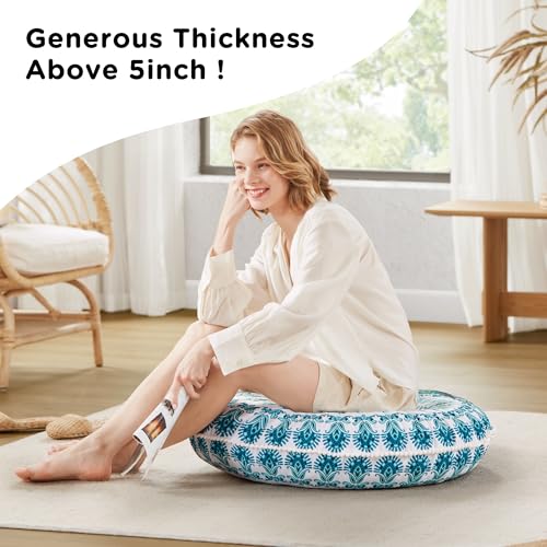 Codi Meditation Floor Pillow Set of 2, Round Large Pillows Seating for Adults, Bohemian Mandala Circle Cushion for Outdoor Fireplace Yoga Living Room, 32 Inch, Memory Foam Added, Aqua - color: Round | Aqua, size: 2 Count (Pack of 1)