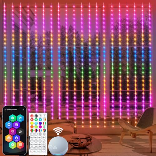 echosari Smart 600 LED Curtain Lights 20Ft x 10Ft Compatible with Alexa App Control DIY Fairy Lights, Dynamic for Backyard Home Wedding Party Decor - RGB Color Changing IC - color: Smart RGB, size: 20Ft x 10Ft