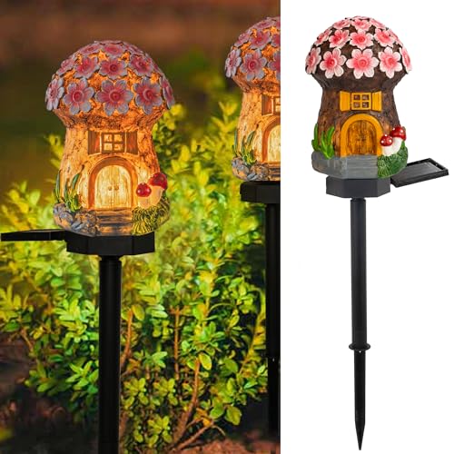 Dazzle Bright Solar Mushroom Lights Fairy Garden Lights for Home Decor Outdoor Decorative Stakes Mushroom House Solar Powered LED Landscape Lighting for Lawn, Walkway, Patio, Yard - color: Mushroom