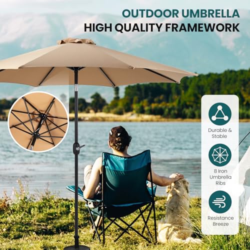OLIXIS Patio Umbrella with Tilt and Crank Button & Sturdy Ribs Waterproof, Patio Table Umbrella Perfect for Poolside, Terrace, Beach and Outdoor Restaurant - color: Brown, size: 9FT NO LEDs