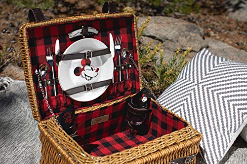 Picnic TIME Disney Mickey Mouse Champion Wicker Picnic Basket for 2 with Deluxe Cutlery Service Kit, Large Suitcase Style Picnic Set with Leatherette Handle, (Red and Black Buffalo Plaid Pattern) - color: Disney Mickey Mouse - Red & Black Buffalo Plaid Pa