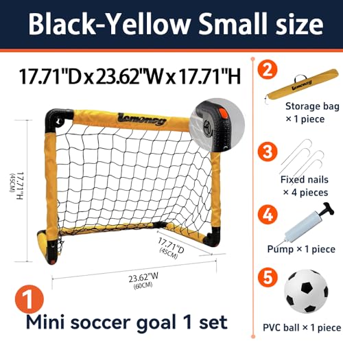 Small Soccer Goals for Kids, Foldable Mini Soccer Goal Set with Portable Soccer Net for Kids, Kid Soccer Goal for Indoor Outdoor Backyard Play, Soccer Toy Gift for Children - size: Elite Yellow: 23.62×17.71×17.71 inch in goal+ball