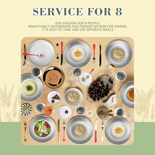 Wrova 32-piece Kitchen Alternative Plastic Wheat Straw Dinnerware Sets,Unbreakbale Dishwasher Safe Kitchen Bowls and Plates Sets with Cups,Modern Apartment Essential Dishes Set for 8.White Series - color: White, size: 32 Pack