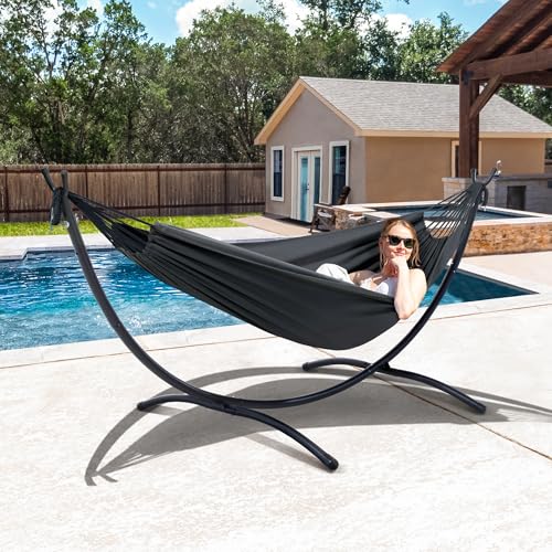 SUNCREAT Hammocks Standing Patio Hammock, Portable Hammock with Stand Foldable, Dark Gray - color: Dark Gray